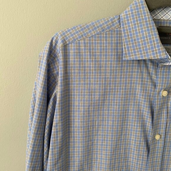 Thomas Dean blue‎ plaid long sleeve collared button down shirt - Picture 3 of 8